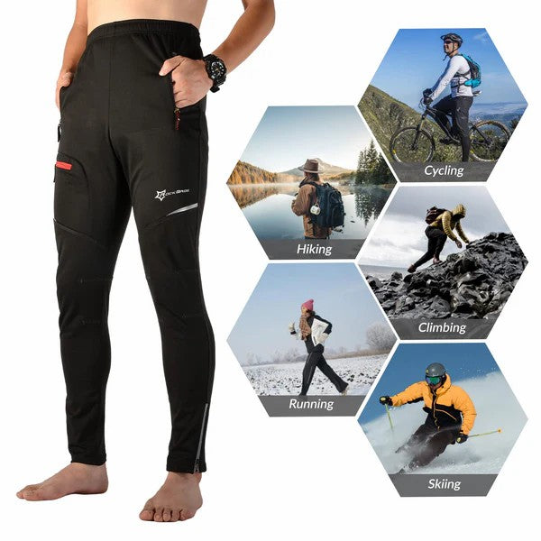 Men's windproof cycling pants with thermal fleece for cold weather riding
