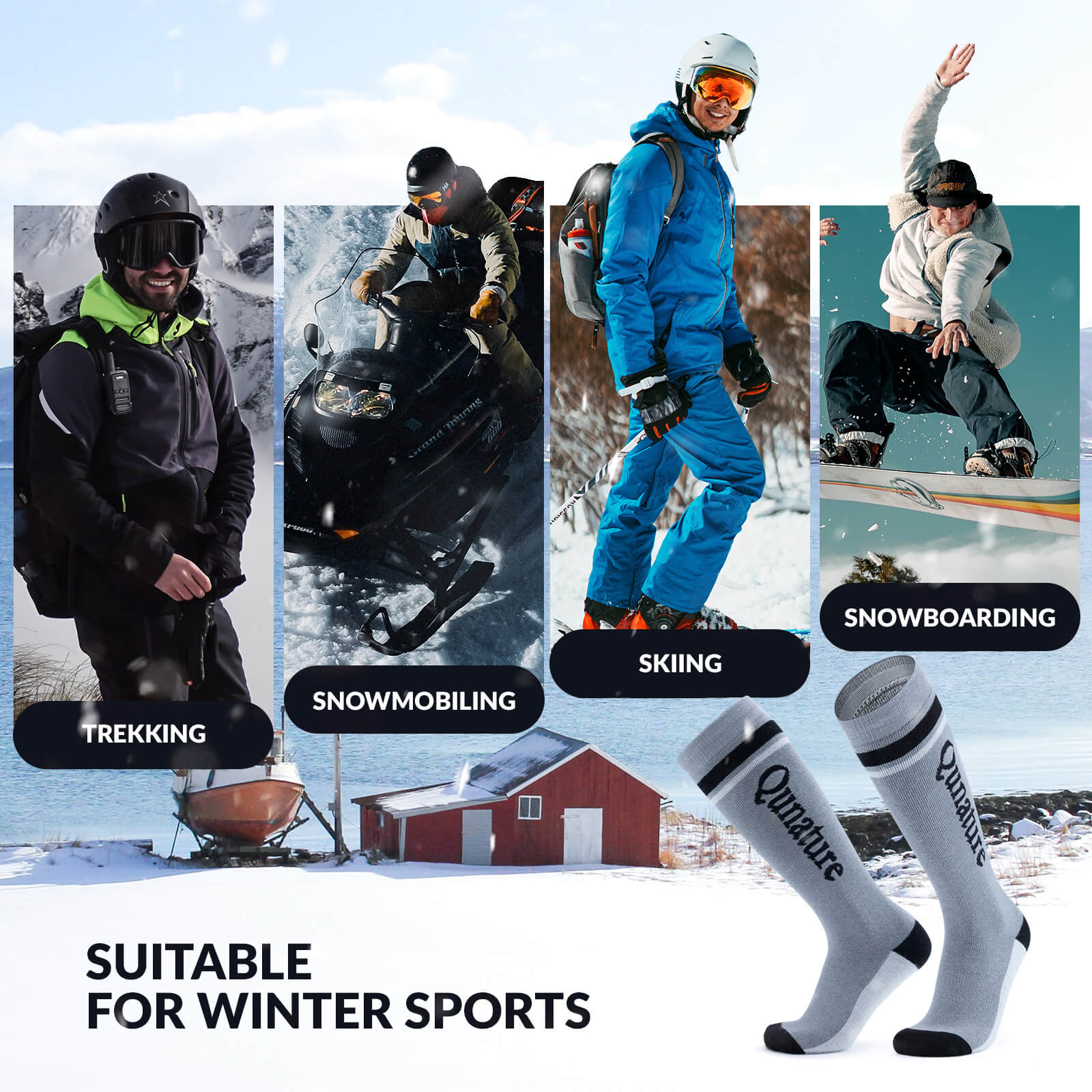 ROCKBROS Merino Wool Ski Socks - Breathable Thermal Snowboard Socks for Men and Women
#Color_Gray