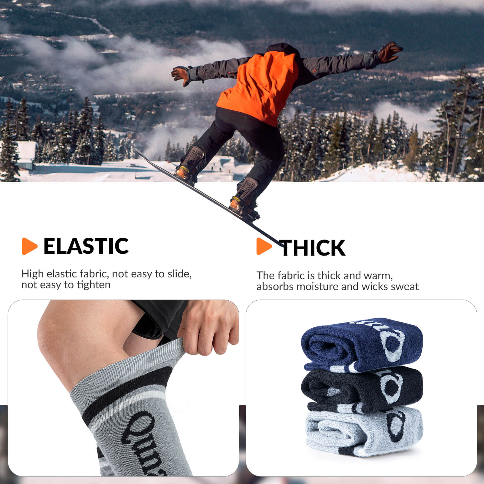 ROCKBROS Merino Wool Ski Socks - Breathable Thermal Snowboard Socks for Men and Women
#Color_Gray