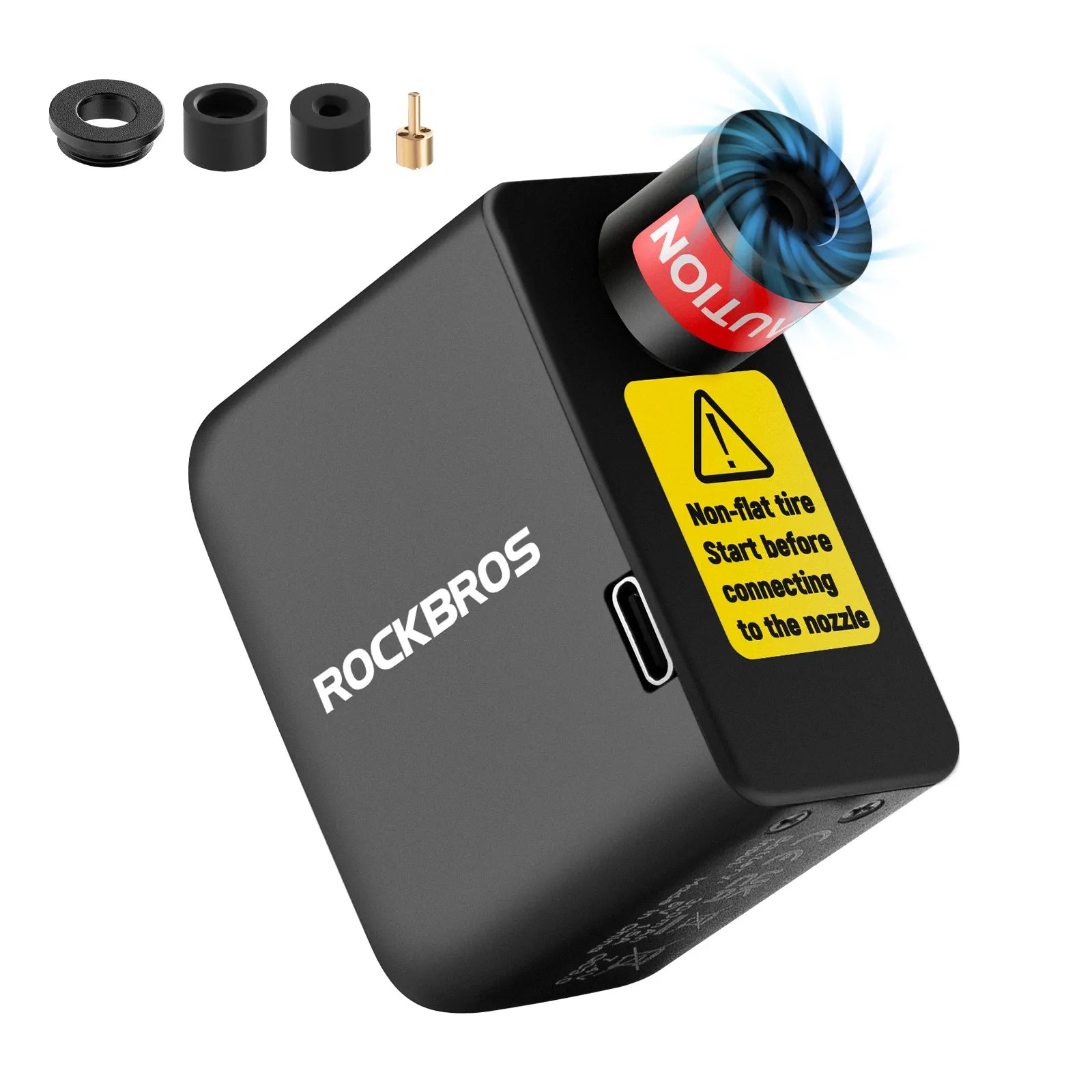 ROCKBROS mini electric bike pump with 100 PSI pressure and Presta Schrader valve compatibility