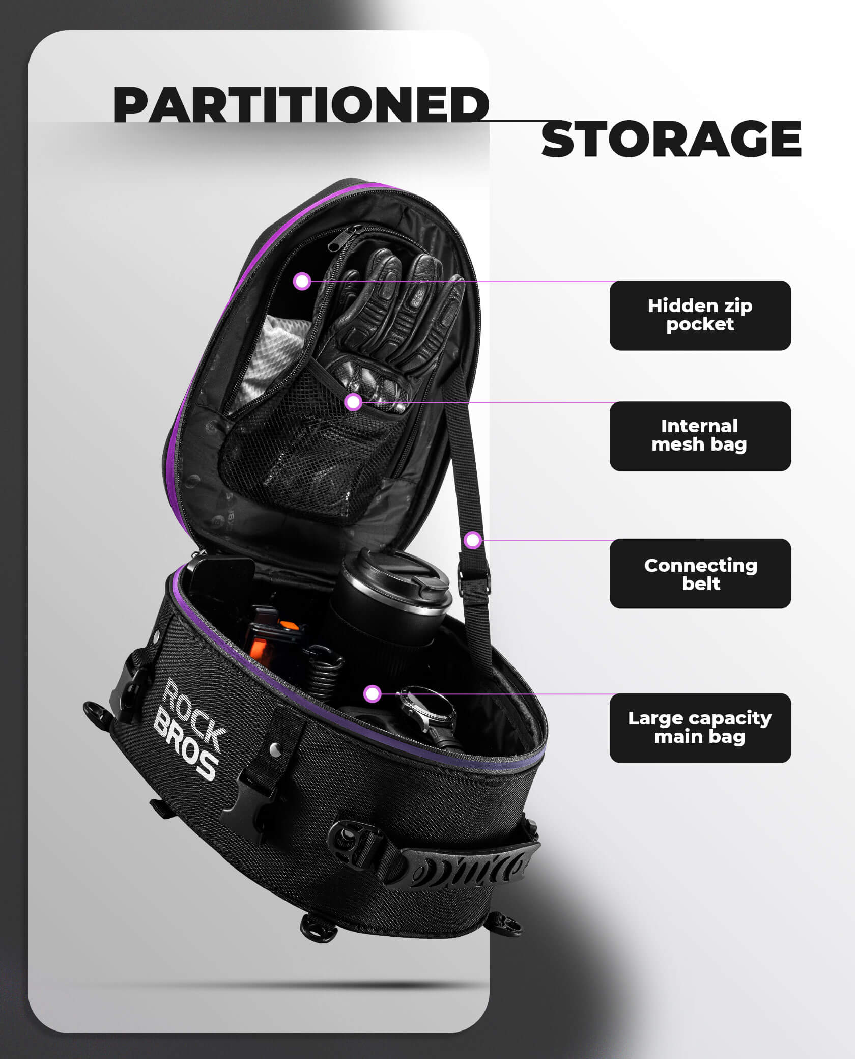 ROCKBROS Motorcycle Hard Shell Tail Bag mounted on rear seat with storage for gear