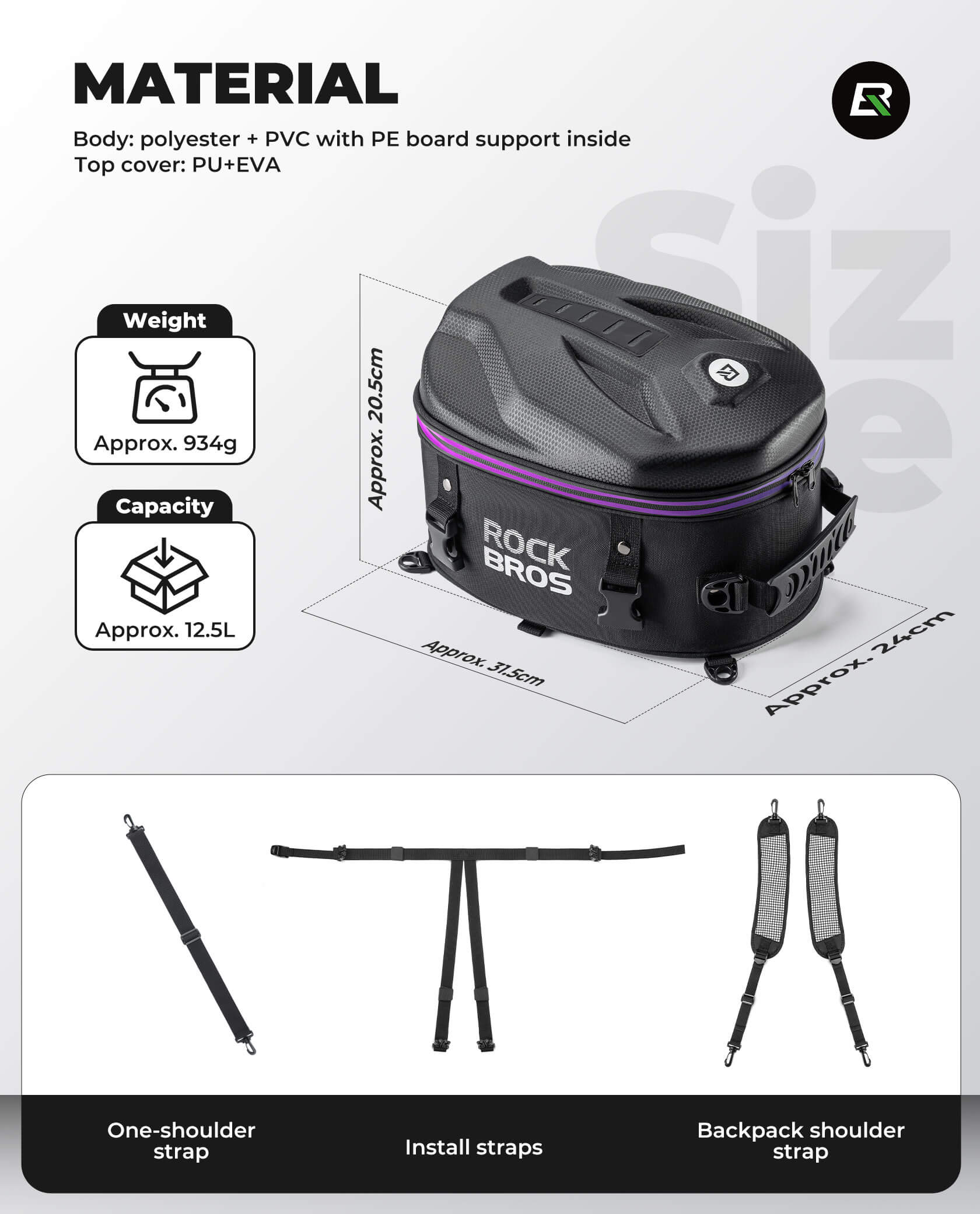 ROCKBROS Motorcycle Hard Shell Tail Bag mounted on rear seat with storage for gear
