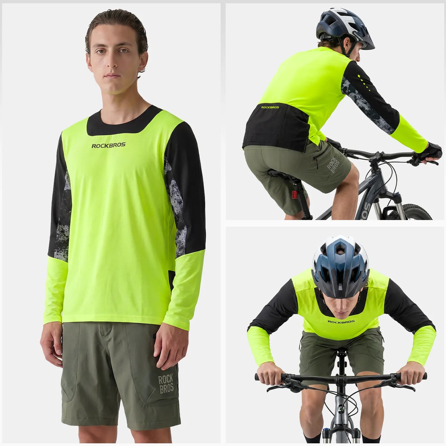 ROCKBROS Men's Long Sleeve Sports Jersey with Breathable Mesh for Cycling and Outdoor Activities