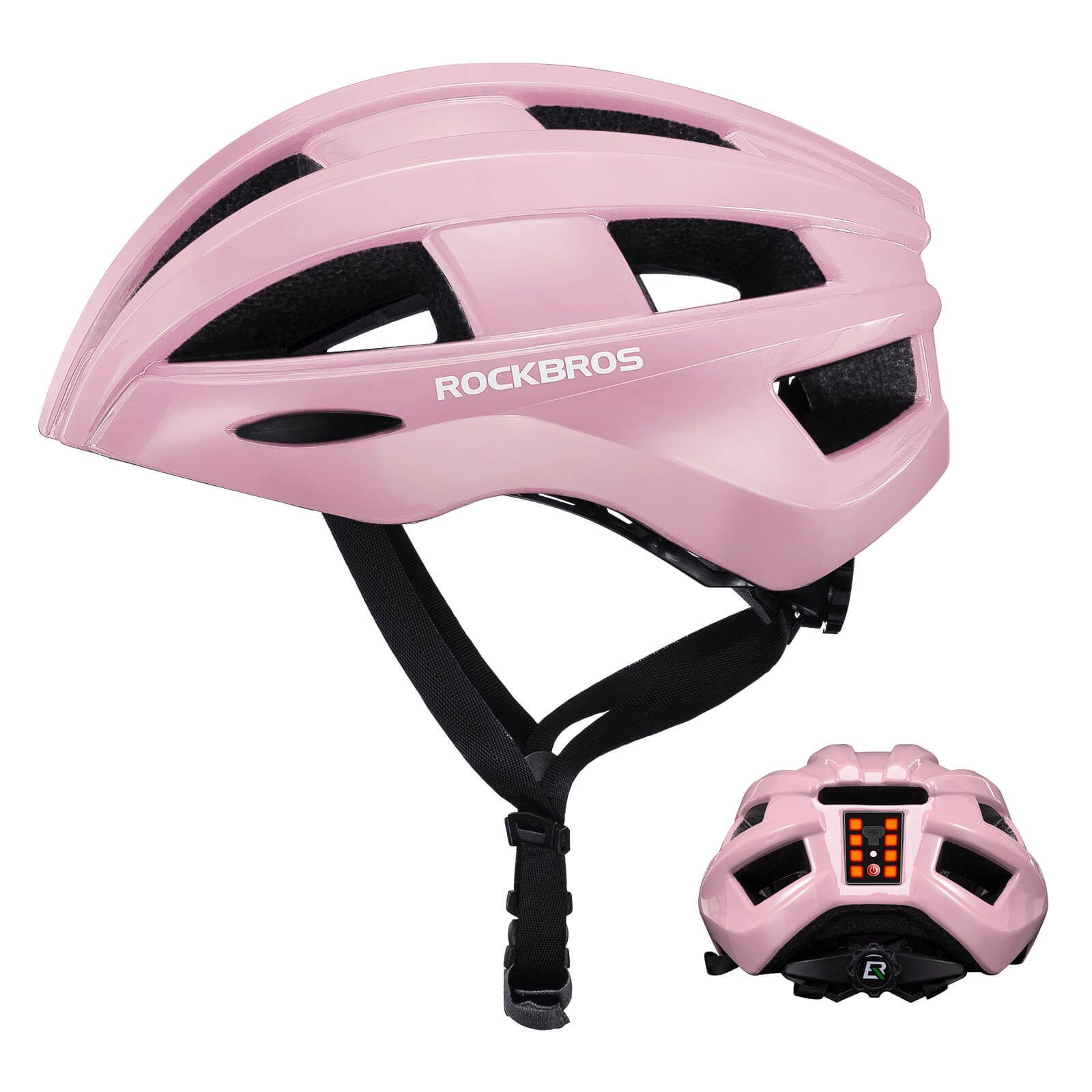 ROCKBROS bike helmet with rear light for safe night riding, breathable and impact-resistant design
#Color_Pink