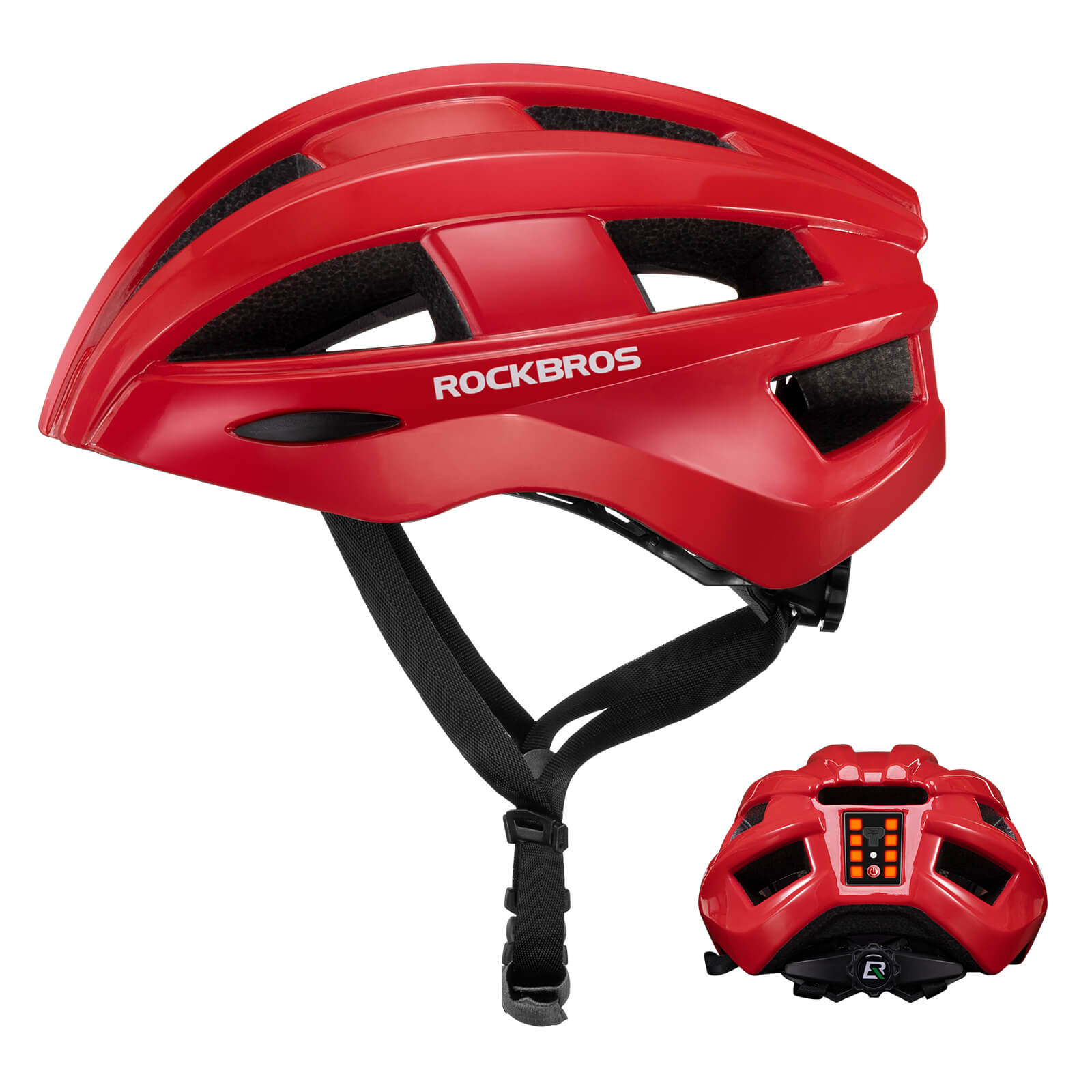 ROCKBROS bike helmet with rear light for safe night riding, breathable and impact-resistant design
#Color_Red