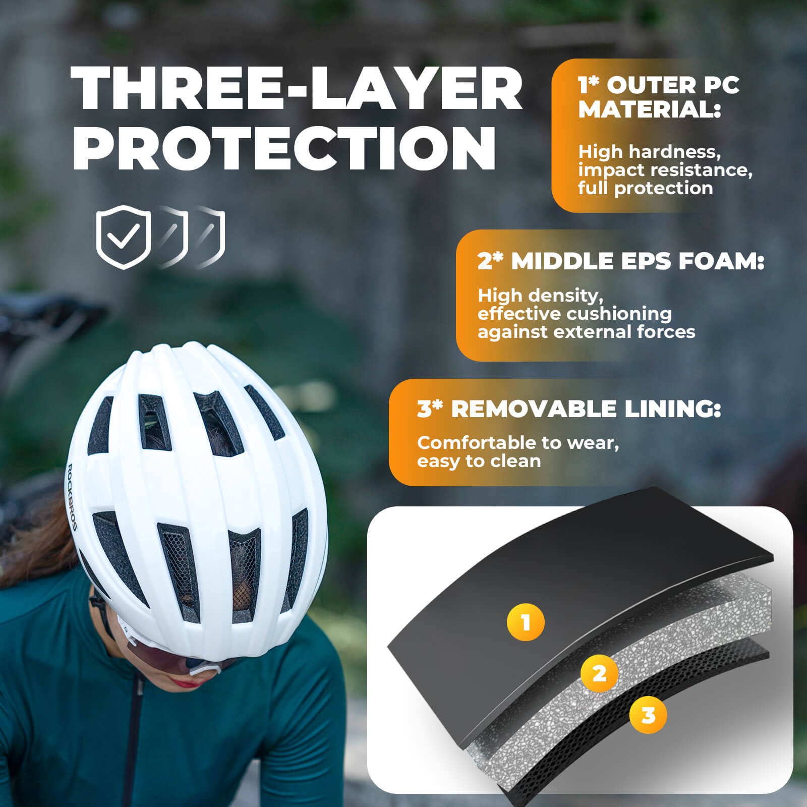 ROCKBROS bike helmet with rear light for safe night riding, breathable and impact-resistant design