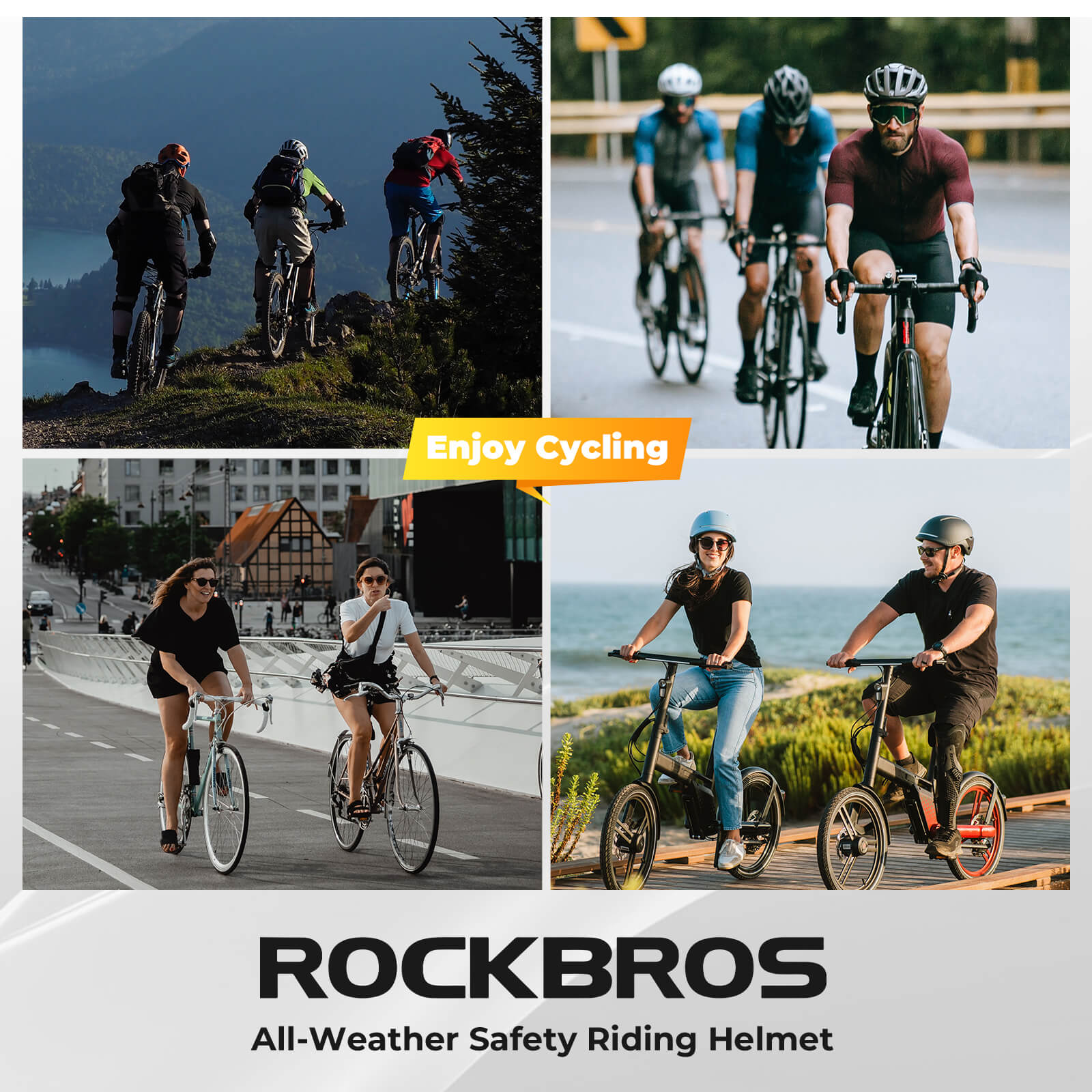 ROCKBROS bike helmet with rear light for safe night riding, breathable and impact-resistant design
