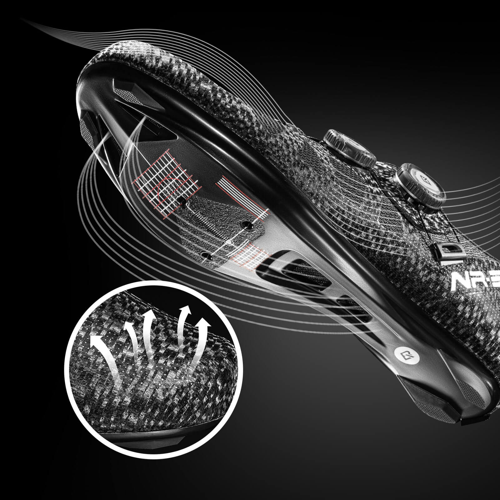 ROCKBROS NR3 clipless road cycling shoes with carbon sole and dual-dial closure system