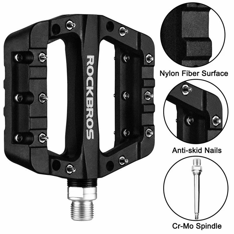 ROCKBROS 9/16" nylon bike pedals with high-speed bearings for smooth cycling performance
#Color_Black