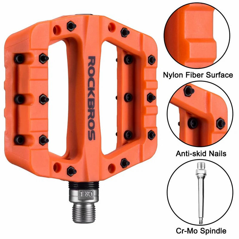 ROCKBROS 9/16" nylon bike pedals with high-speed bearings for smooth cycling performance
#Color_Orange