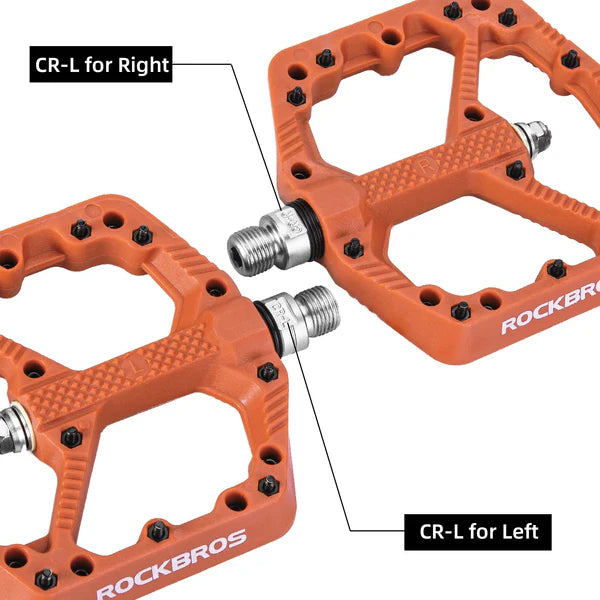 ROCKBROS Nylon MTB Bike Pedals with Wide 110mm Platform, Anti-Slip Pins, Sealed Bearings, and 9/16 Inch Spindle
#Color_Orange
