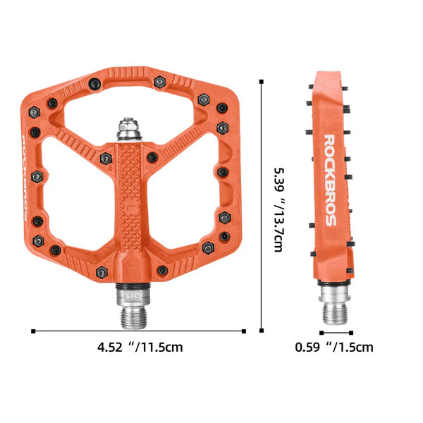 ROCKBROS Nylon MTB Bike Pedals with Wide 110mm Platform, Anti-Slip Pins, Sealed Bearings, and 9/16 Inch Spindle
#Color_Orange