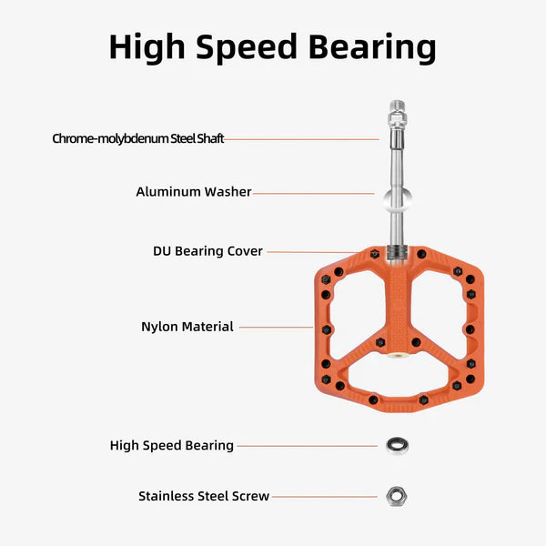 ROCKBROS Nylon MTB Bike Pedals with Wide 110mm Platform, Anti-Slip Pins, Sealed Bearings, and 9/16 Inch Spindle
#Color_Orange