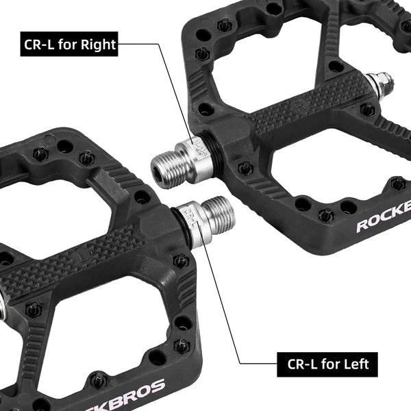 ROCKBROS Nylon MTB Bike Pedals with Wide 110mm Platform, Anti-Slip Pins, Sealed Bearings, and 9/16 Inch Spindle
#Color_Black