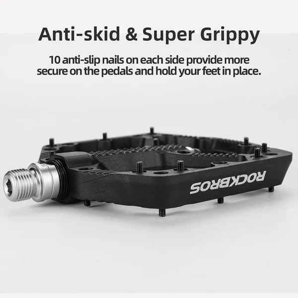 ROCKBROS Nylon MTB Bike Pedals with Wide 110mm Platform, Anti-Slip Pins, Sealed Bearings, and 9/16 Inch Spindle
#Color_Black