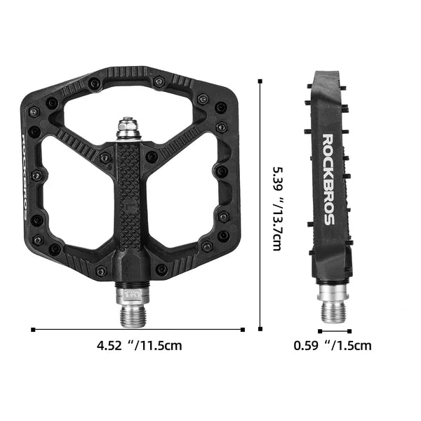 ROCKBROS Nylon MTB Bike Pedals with Wide 110mm Platform, Anti-Slip Pins, Sealed Bearings, and 9/16 Inch Spindle
#Color_Black