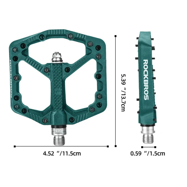ROCKBROS Nylon MTB Bike Pedals with Wide 110mm Platform, Anti-Slip Pins, Sealed Bearings, and 9/16 Inch Spindle
#Color_Blue