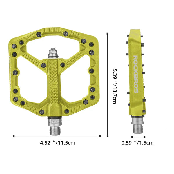 ROCKBROS Nylon MTB Bike Pedals with Wide 110mm Platform, Anti-Slip Pins, Sealed Bearings, and 9/16 Inch Spindle
#Color_Green