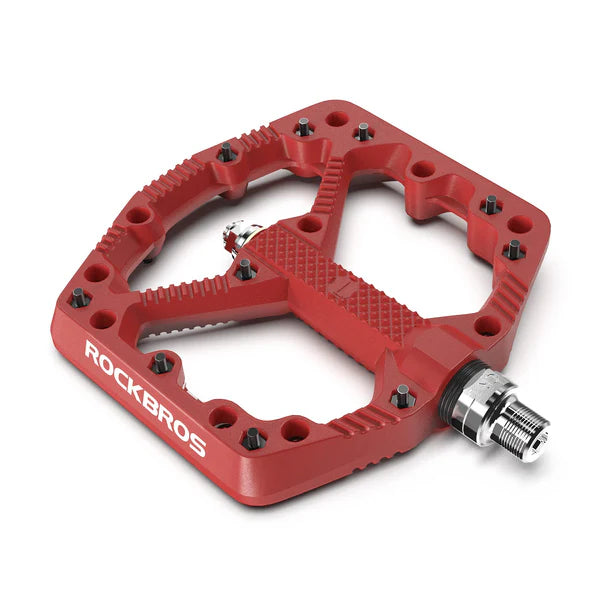 ROCKBROS Nylon MTB Bike Pedals with Wide 110mm Platform, Anti-Slip Pins, Sealed Bearings, and 9/16 Inch Spindle
#Color_Red