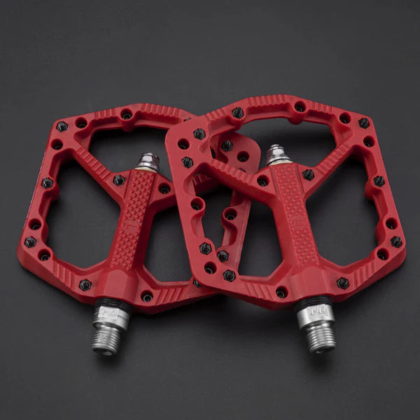 ROCKBROS Nylon MTB Bike Pedals with Wide 110mm Platform, Anti-Slip Pins, Sealed Bearings, and 9/16 Inch Spindle
#Color_Red