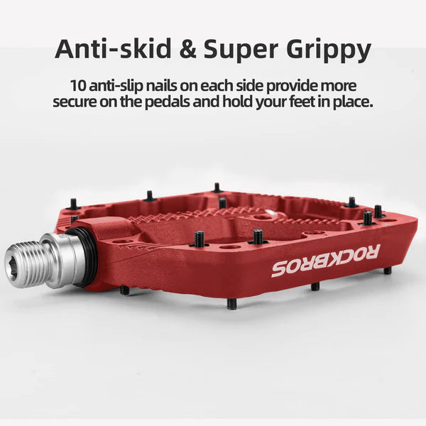 ROCKBROS Nylon MTB Bike Pedals with Wide 110mm Platform, Anti-Slip Pins, Sealed Bearings, and 9/16 Inch Spindle
#Color_Red