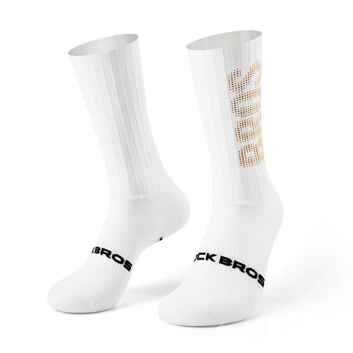ROCKBROS aero compression cycling socks with breathable mesh and cushioned sole
#Color_White Gold Stripe