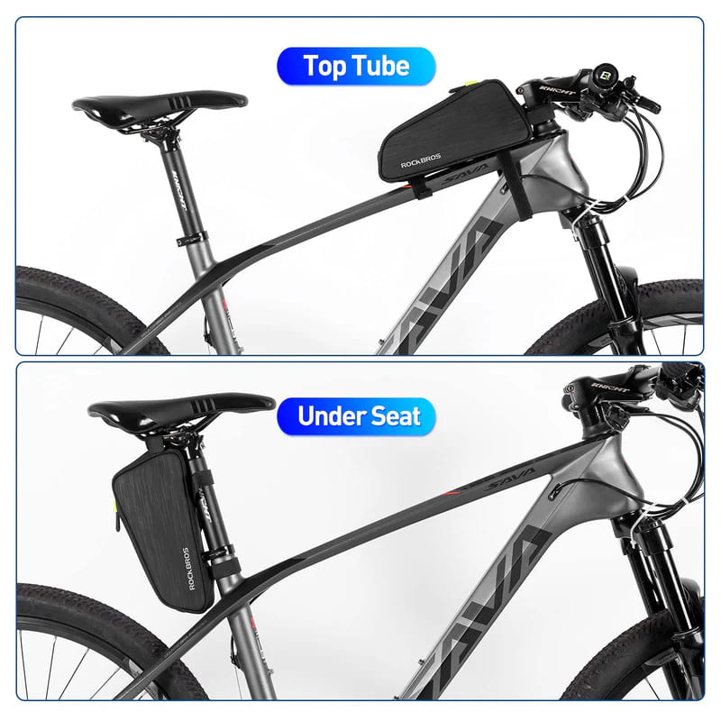 ROCKBROS Dual-Mount Top Tube Bag with Under Seat Compatibility for Versatile Mountain and Road Bike Storage