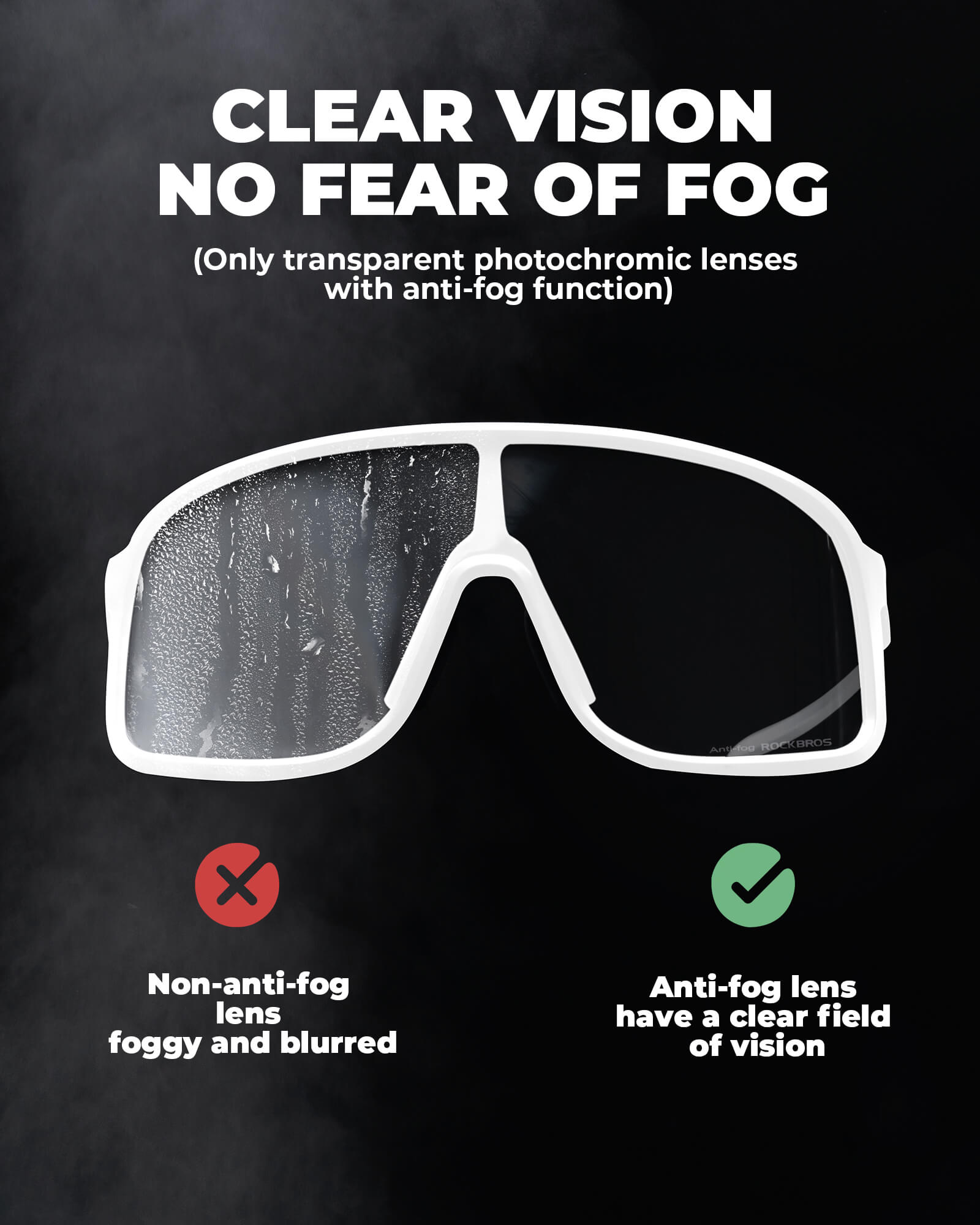 ROCKBROS Smart Photochromic Cycling Glasses with UV400 Protection and Anti-Fog Lenses
