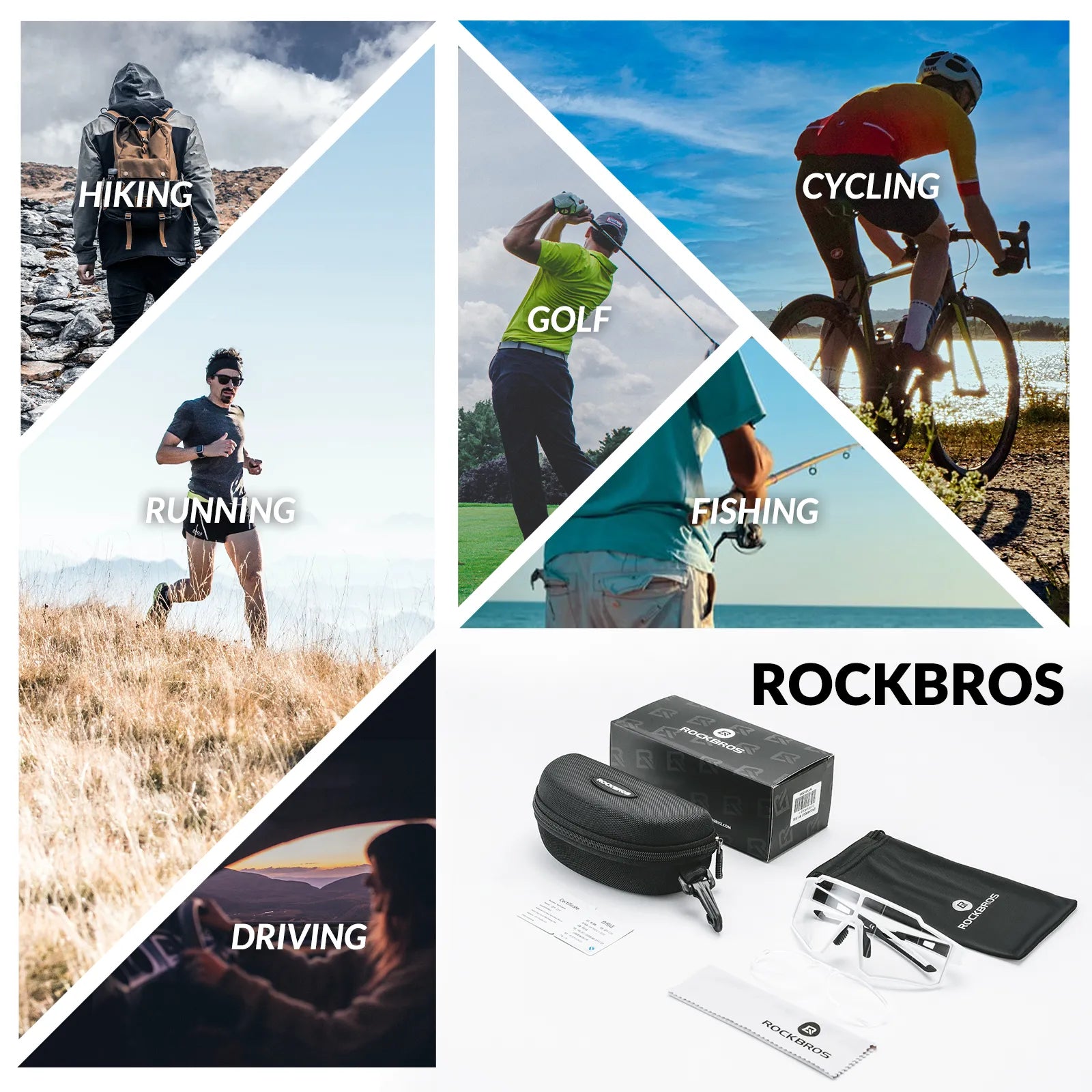 ROCKBROS photochromic sports sunglasses with PC lenses UV400 protection lightweight TR90 frame