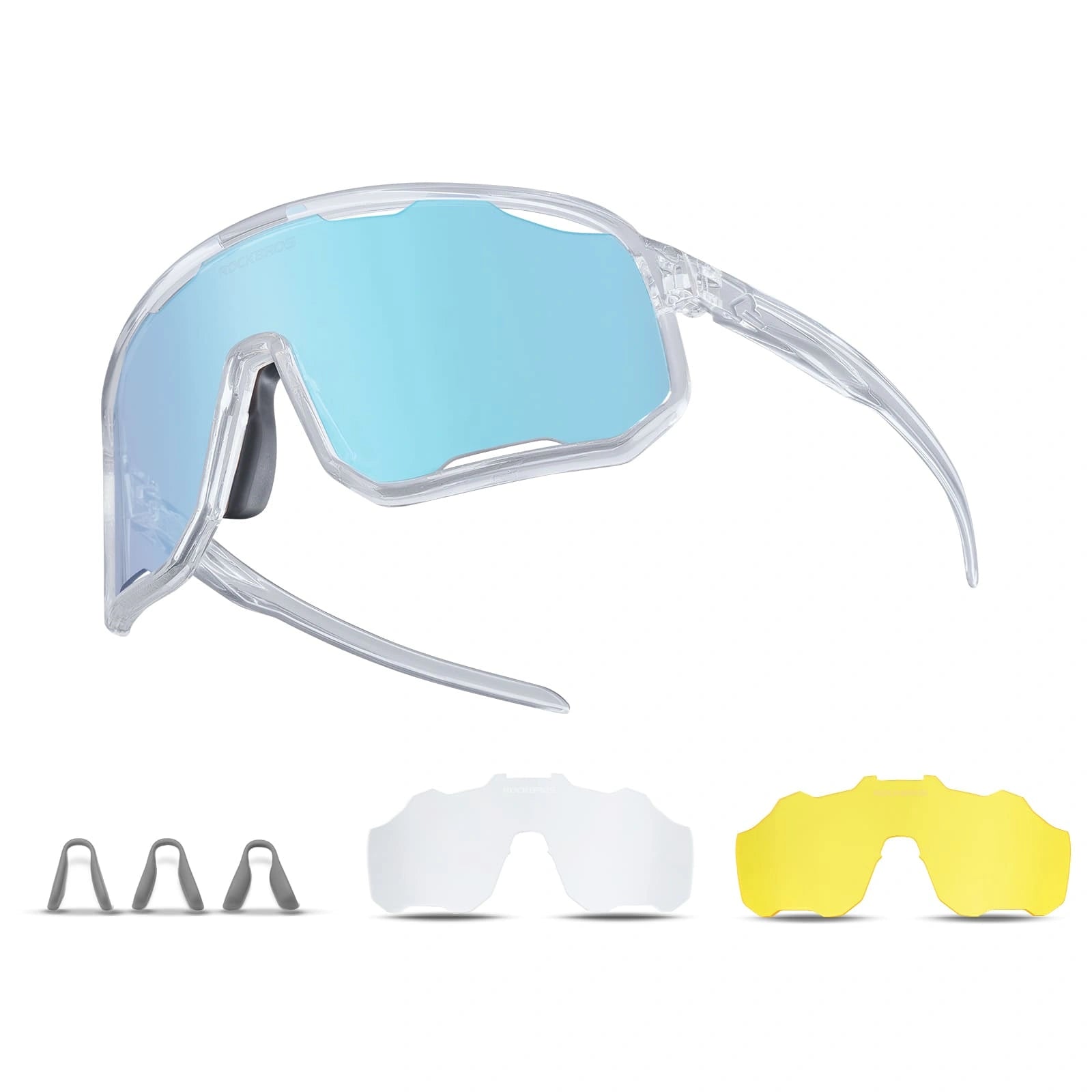 ROCKBROS Windproof Photochromic Cycling Sunglasses with UV400 Lenses and Lightweight TR90 Frame
#Color_Glossy Clear / White Ice Blue Photochromic