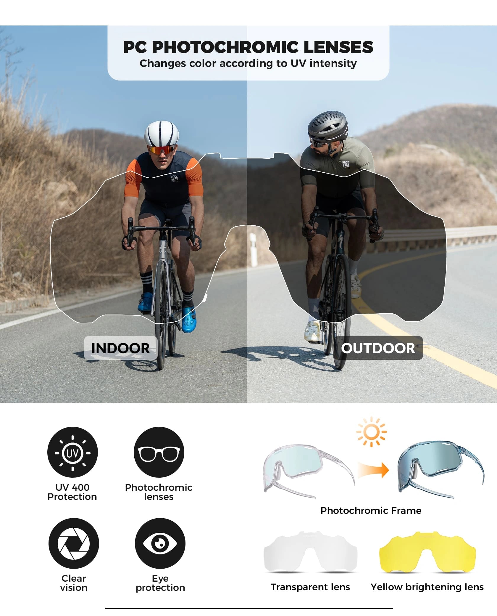 ROCKBROS Windproof Photochromic Cycling Sunglasses with UV400 Lenses and Lightweight TR90 Frame
#Color_Chameleon / Blue White Photochromic