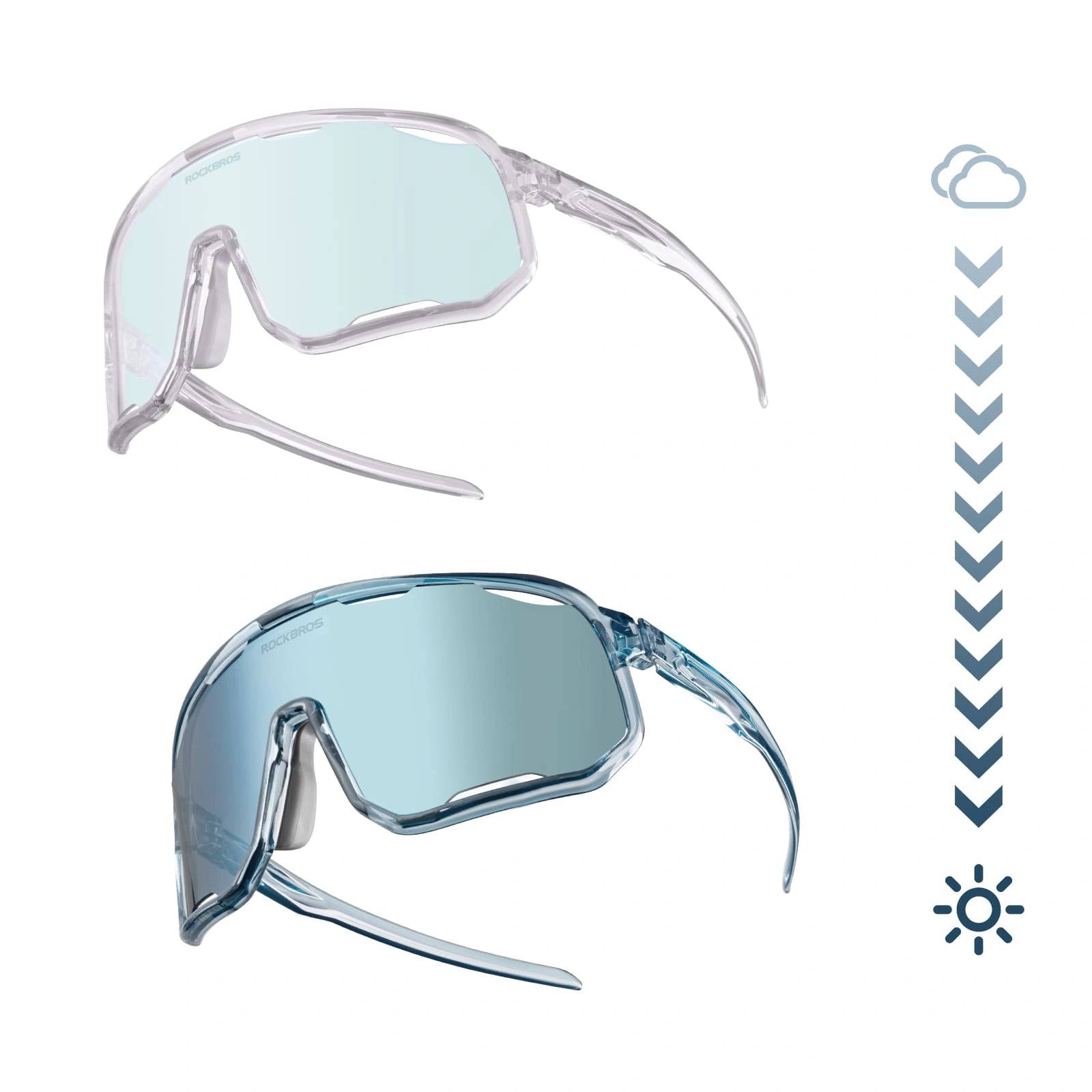ROCKBROS Windproof Photochromic Cycling Sunglasses with UV400 Lenses and Lightweight TR90 Frame
#Color_Chameleon / Blue White Photochromic