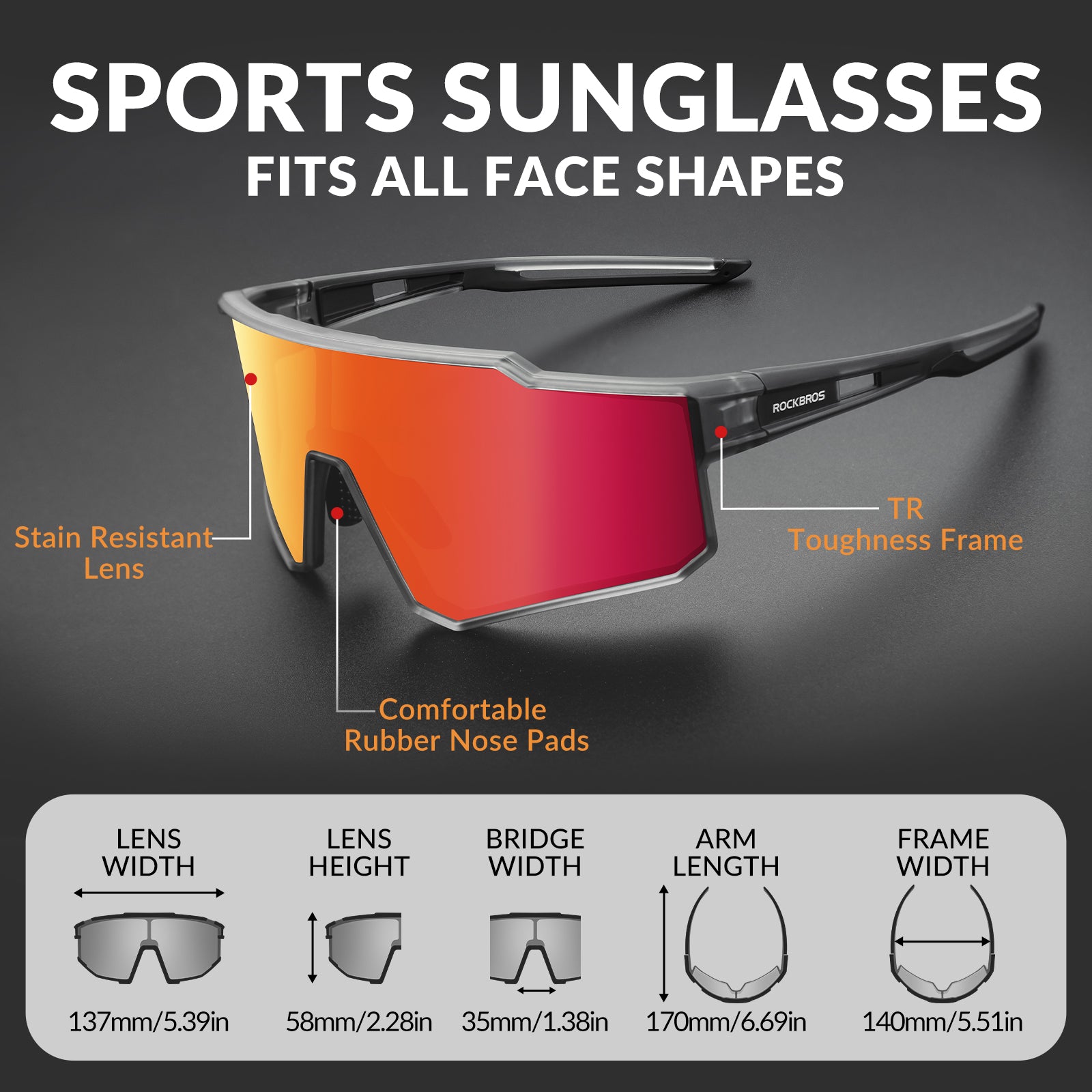 ROCKBROS polarized cycling sunglasses with UV400 protection lightweight TR90 sports eyewear
#Color_Gray