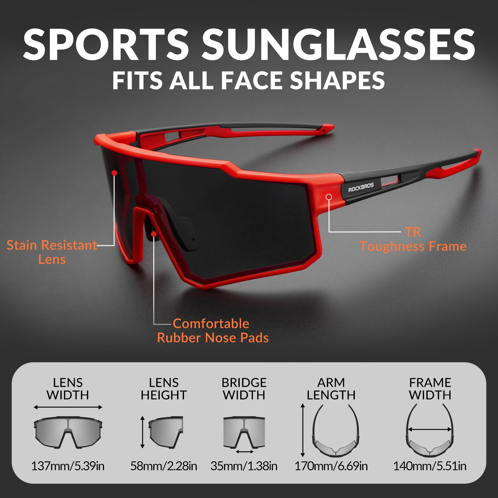 ROCKBROS polarized cycling sunglasses with UV400 protection lightweight TR90 sports eyewear
#Color_Red