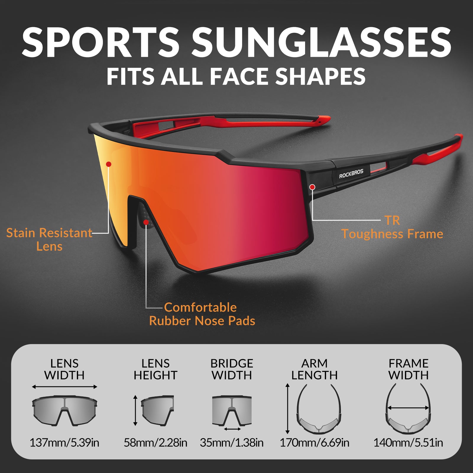 ROCKBROS polarized cycling sunglasses with UV400 protection lightweight TR90 sports eyewear
#Color_Black