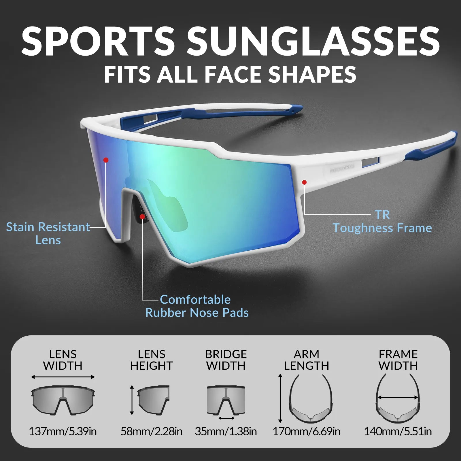 ROCKBROS polarized cycling sunglasses with UV400 protection lightweight TR90 sports eyewear
#Color_White