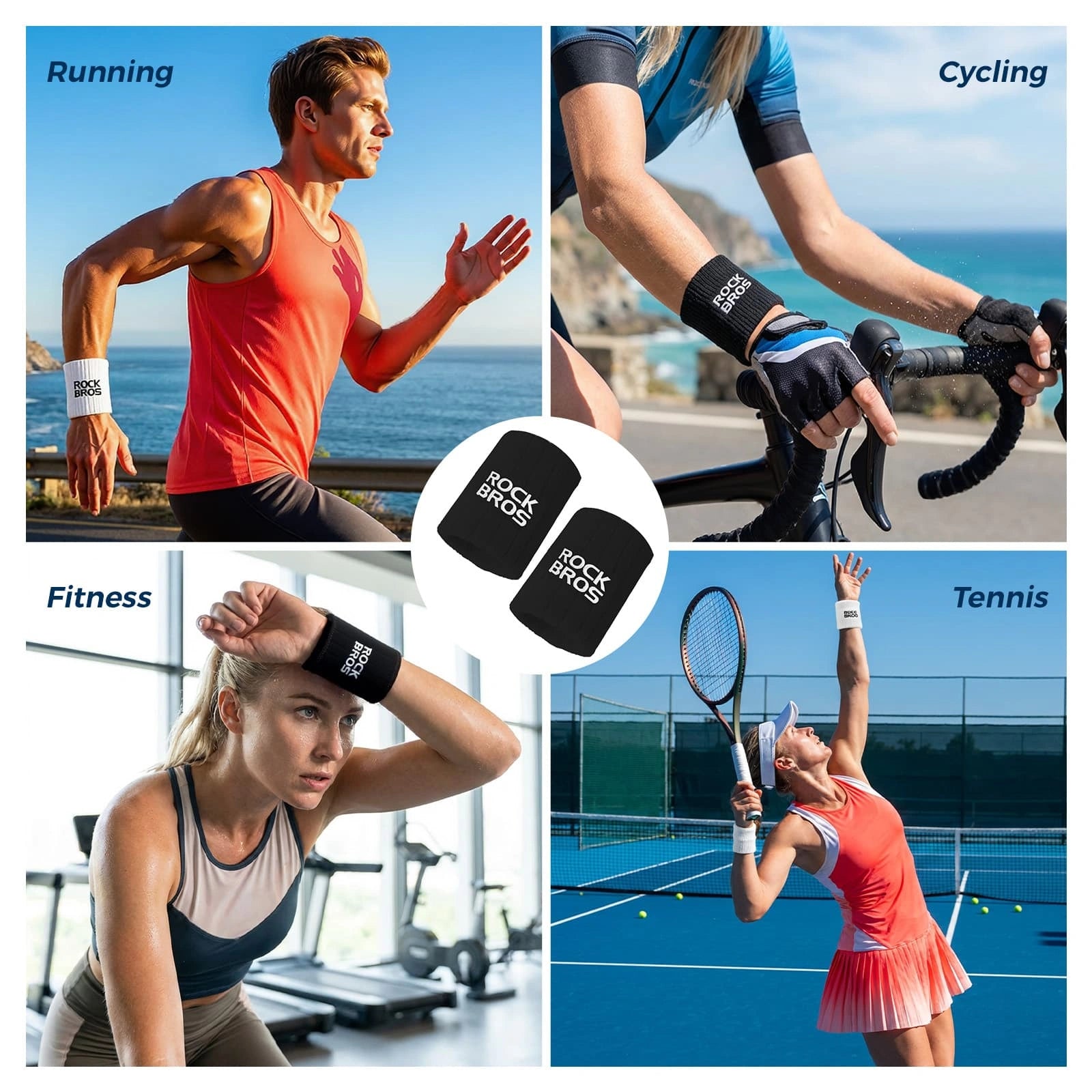 ROCKBROS Polyester-Cotton Sports Wristband with Sweat-Absorbing Fabric and Wrist Support for Daily Sports
#Color_Black