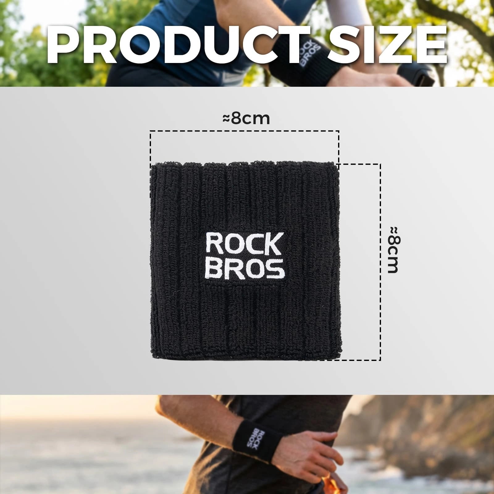 ROCKBROS Polyester-Cotton Sports Wristband with Sweat-Absorbing Fabric and Wrist Support for Daily Sports
#Color_Black