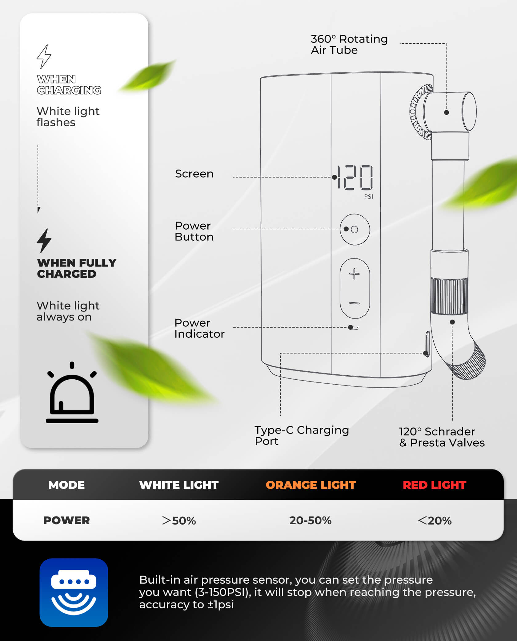 ROCKBROS Portable Electric Air Pump with 150 PSI, ideal for quick and efficient tire inflation.