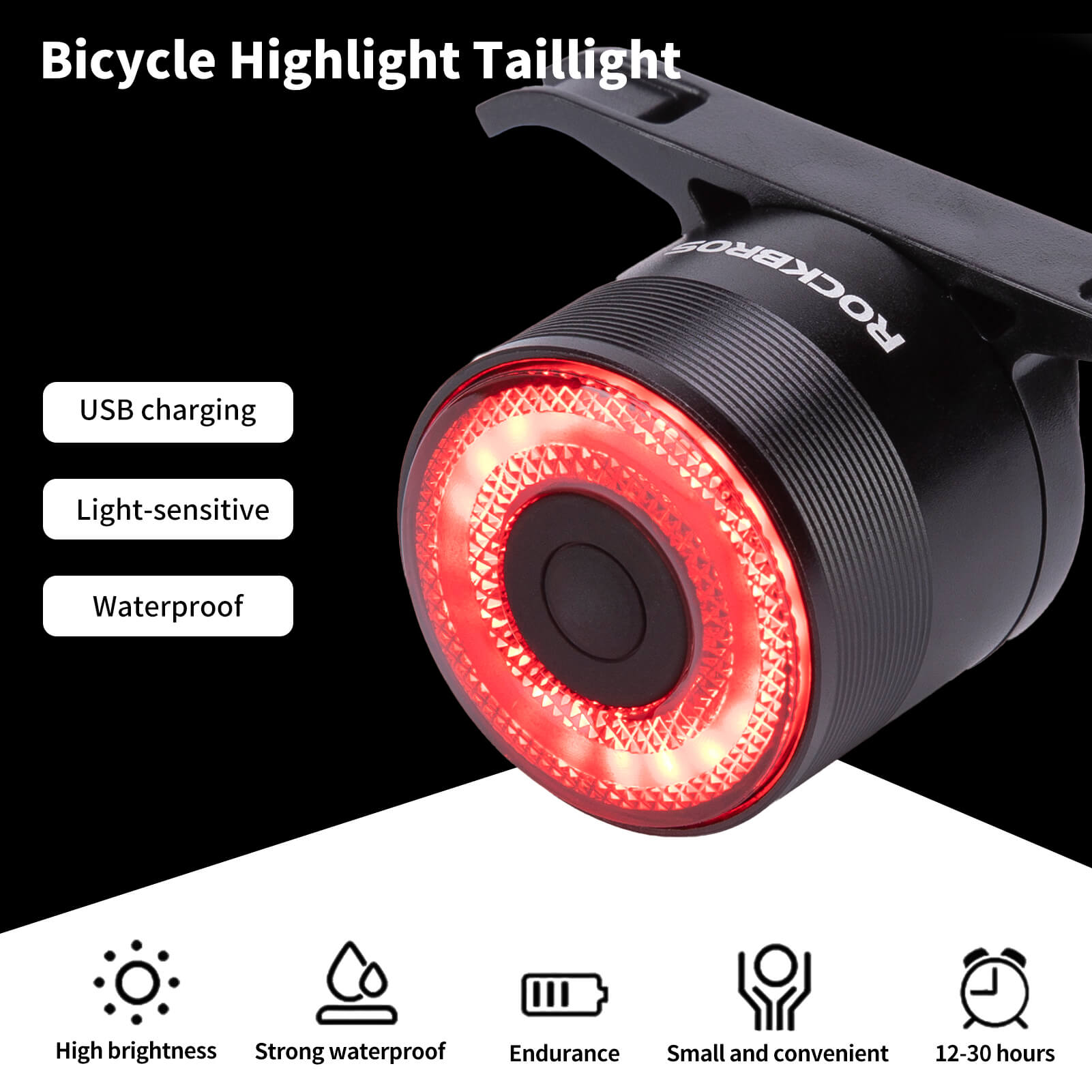 ROCKBROS smart bike tail light with brake sensing and IPX6 waterproof design