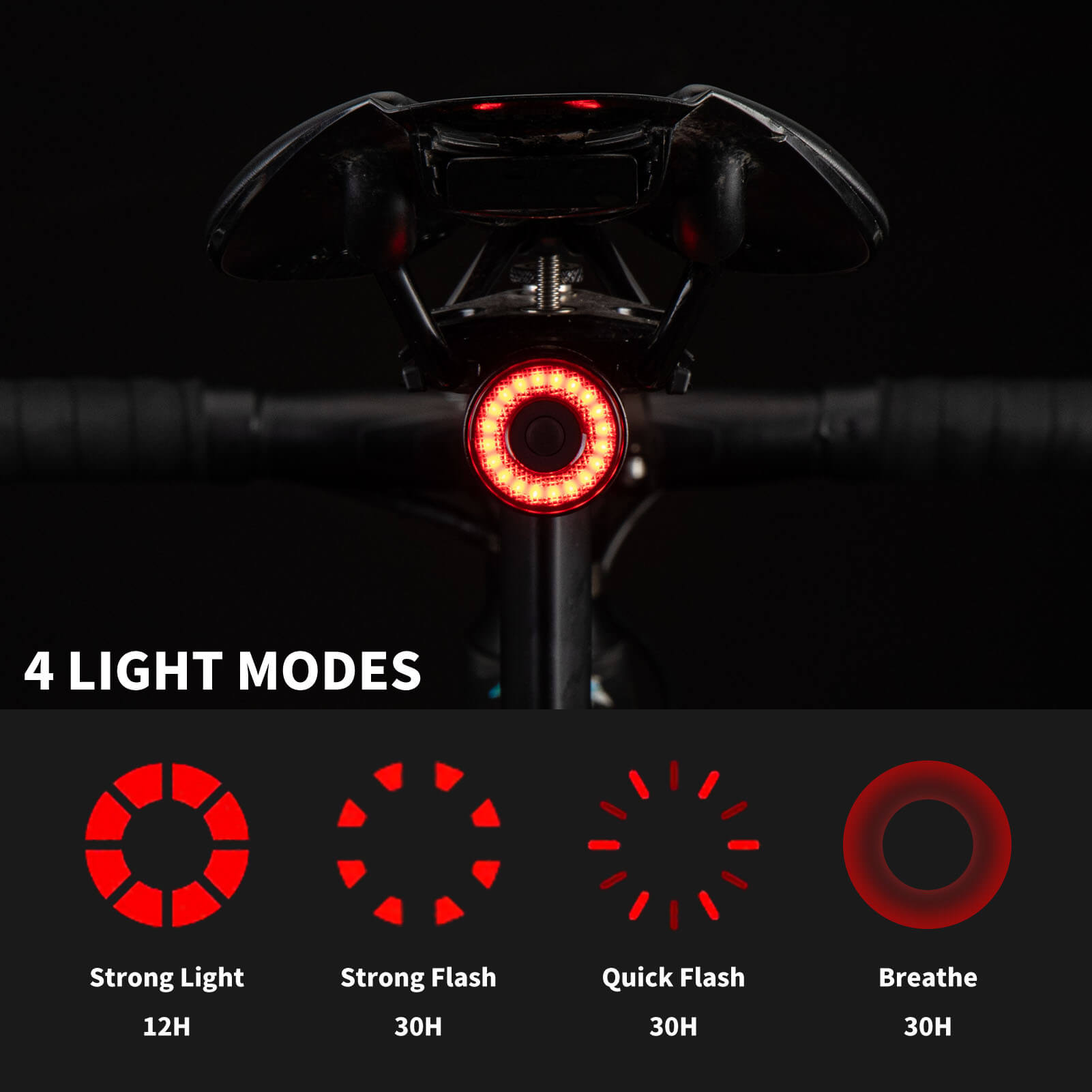 ROCKBROS smart bike tail light with brake sensing and IPX6 waterproof design