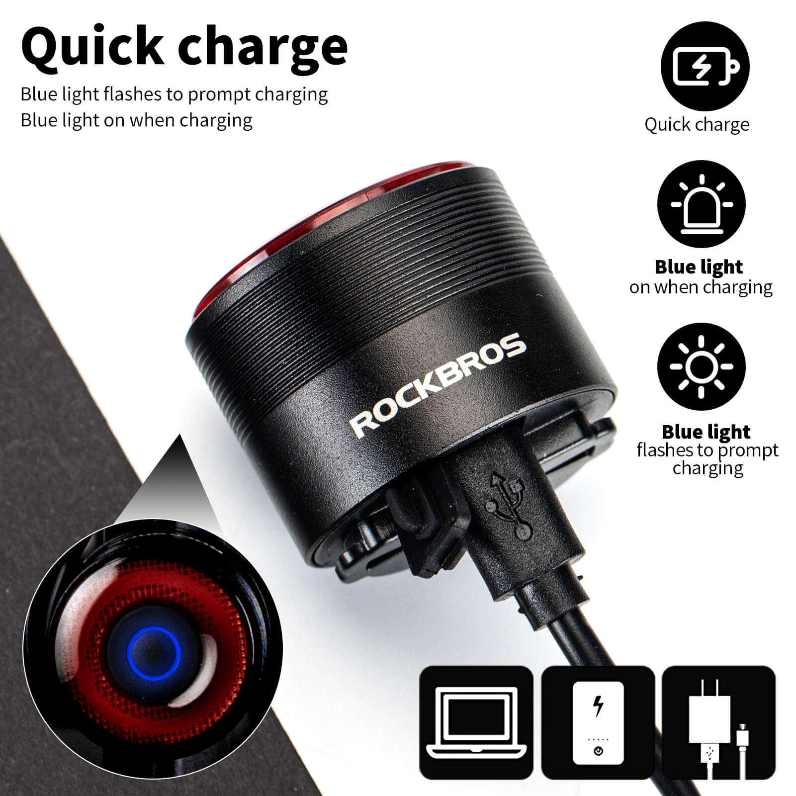 ROCKBROS smart bike tail light with brake sensing and IPX6 waterproof design