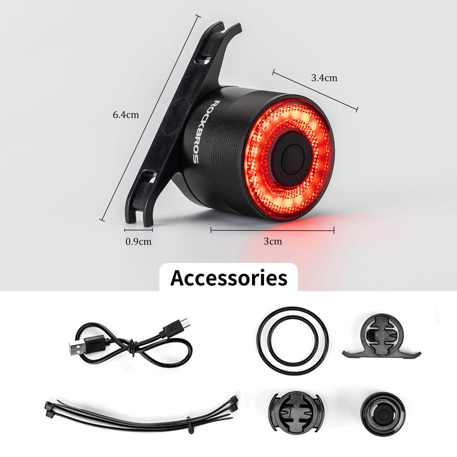 ROCKBROS smart bike tail light with brake sensing and IPX6 waterproof design