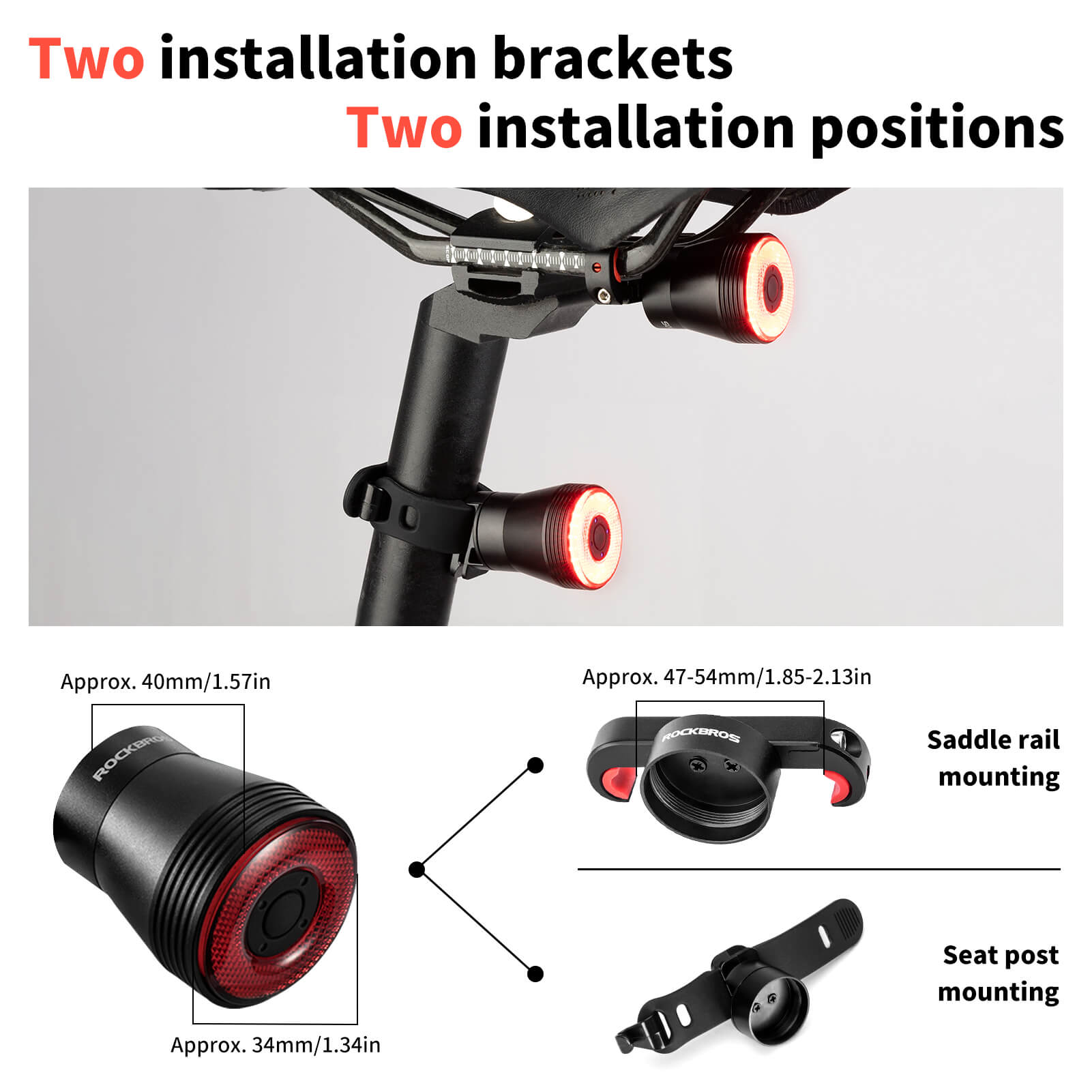 ROCKBROS smart brake sensing bike tail light with LED and waterproof design
