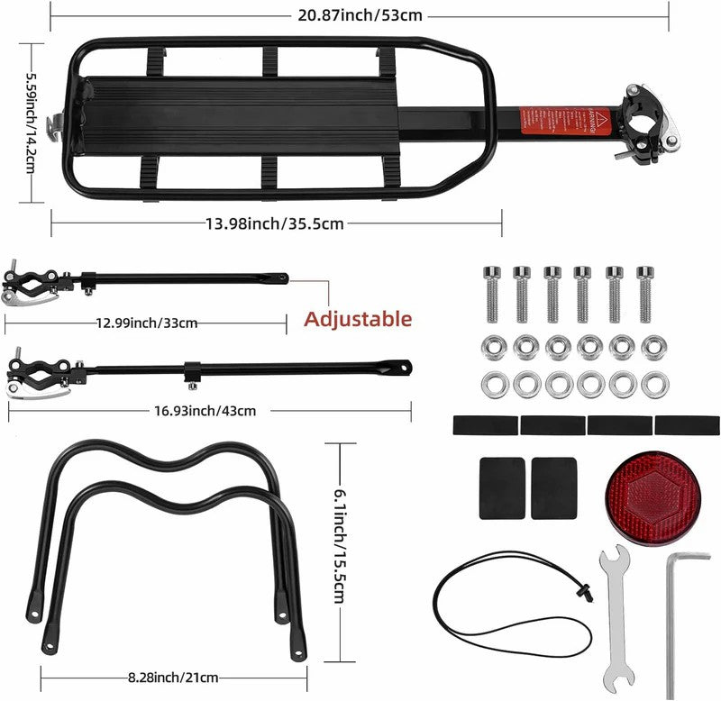 ROCKBROS universal aluminum quick release seatpost bike rack, 115lbs heavy duty capacity.