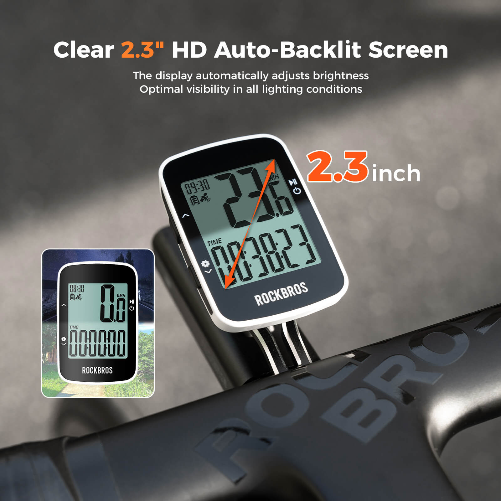 ROCKBROS R1 Bike Computer GPS with 2.3-inch auto-backlight display and dual-mode positioning
