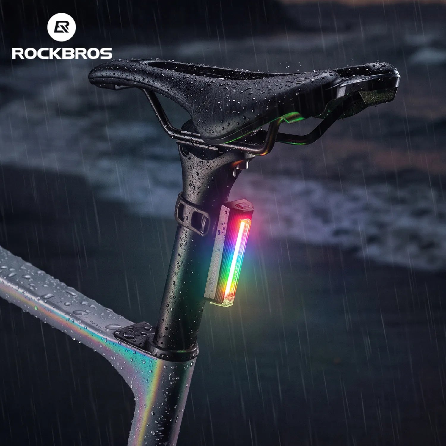 ROCKBROS RB02 colorful bike tail light with smart brake sensing and 10 lighting modes