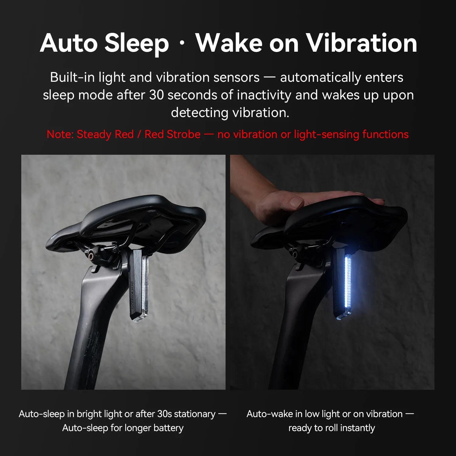 ROCKBROS RB02 colorful bike tail light with smart brake sensing and 10 lighting modes