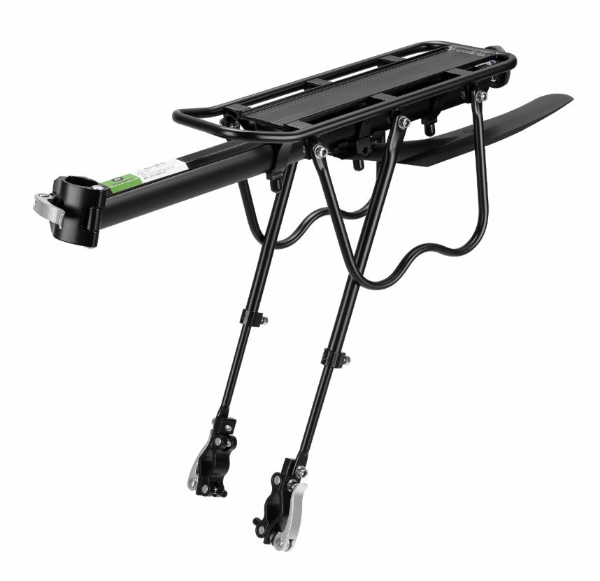 ROCKBROS rear bicycle cargo rack with mudguard, tool-free quick install for easy bike storage and commuting