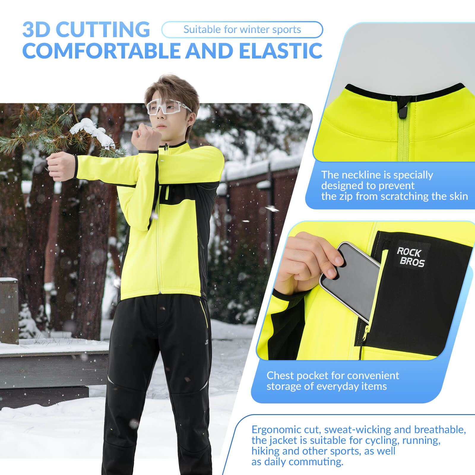 ROCKBROS Reflective Thermal Winter Cycling Jacket for Men and Women